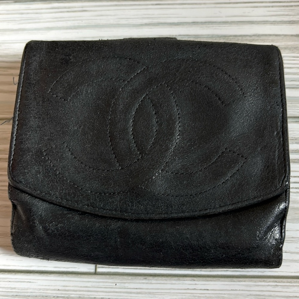 Chanel Black Caviar Compact Wallet